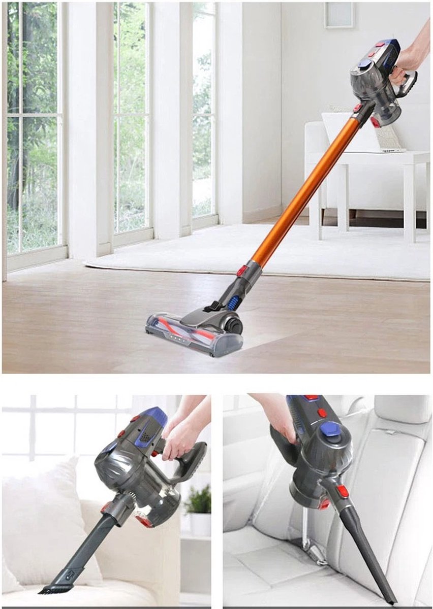 MazrekuHome® Bagless Vacuum Cleaner - Cordless Vacuum Cleaner - Powerful Suction with Dual Motor and LED Lighting