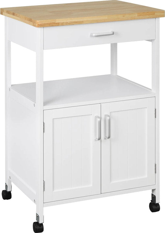 Kitchen trolley - With wheels - Side table - Serving trolley - Trolley for Kitchen - Spice rack - Storage rack - White - Oak
