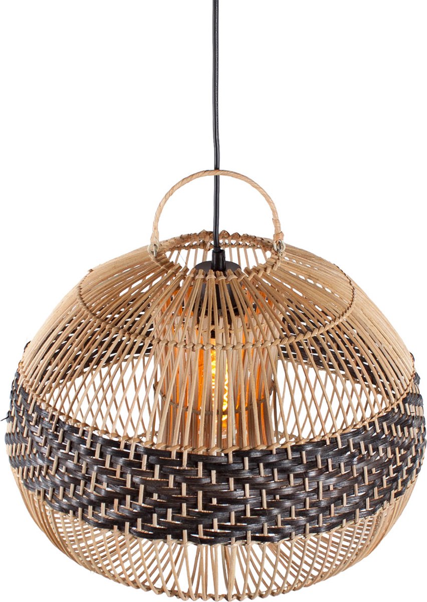 Rotan hanglamp Appel | 1 lichts | zwart / naturel | rotan / metaal | Ø 40 cm | in hoogte verstelbaar tot 140 cm | eetkamer / eettafel / woonkamer lamp | modern / landelijk design