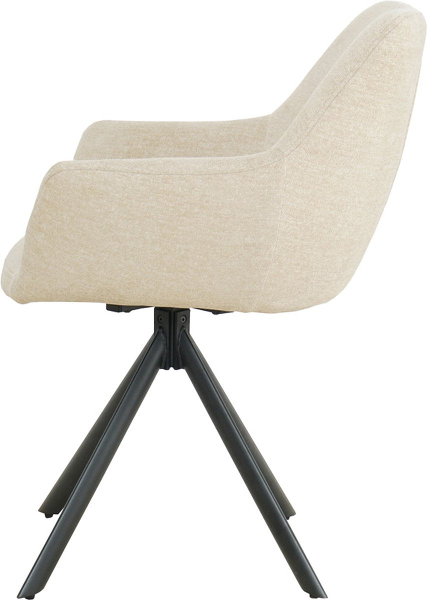 2x Eetkamerstoelen - Set van 2 - Stoelen - Isco - Draaibaar - Bouclé - Stof - Beige - Zwarte stalen poot