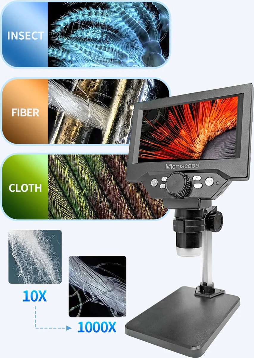 Digitale Microscoop - LCD scherm 5,5 Inch - 1080P - Full HD - 8 Ledlampen
