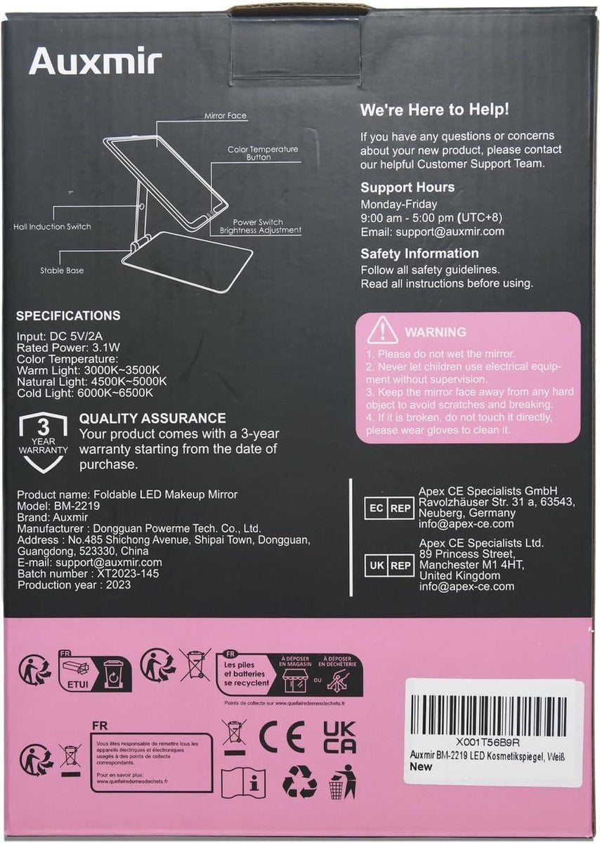 Verlichte Make-upspiegel - Ultraslanke Opvouwbare Reissspiegel - Oplaadbare Make-upspiegel met 3 Kleurmodi - Draagbare Make-upspiegel voor Thuis, Onderweg en op Reis