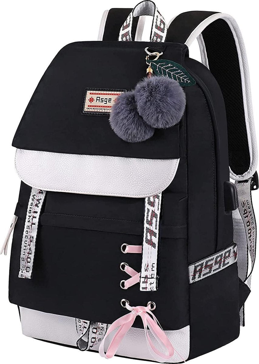 Rugzak - 25 Liter - Dames - School - Casual - USB aansluiting - Zwart