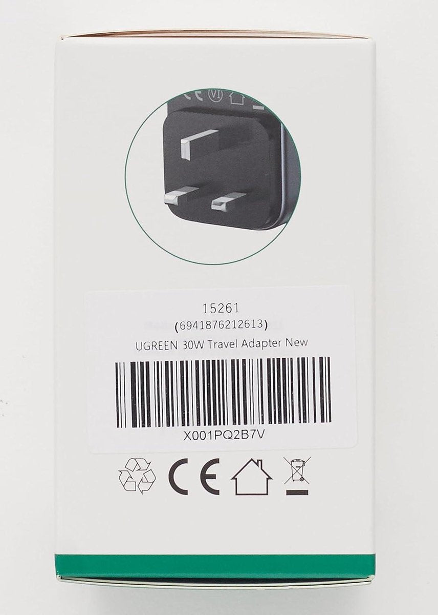 Reisadapter VK 30W Adapter Engeland Duitsland Stekker met 2 USB, 1 USB C en 1 Type G aansluiting 4-in-1 Reisstekker GaN voor Groot-Brittannië, Ierland, Schotland, Dubai, Malediven, Maleisië - UGREEN