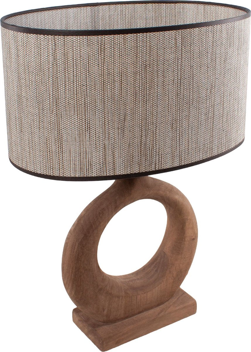 Country style wooden table lamp natural | raffia oval shade 35 cm light brown / beige | 1 light organic | wood / fabric | shade Ø 35 cm | 48 cm high | classic / country / atmospheric design / raffia shade / retro