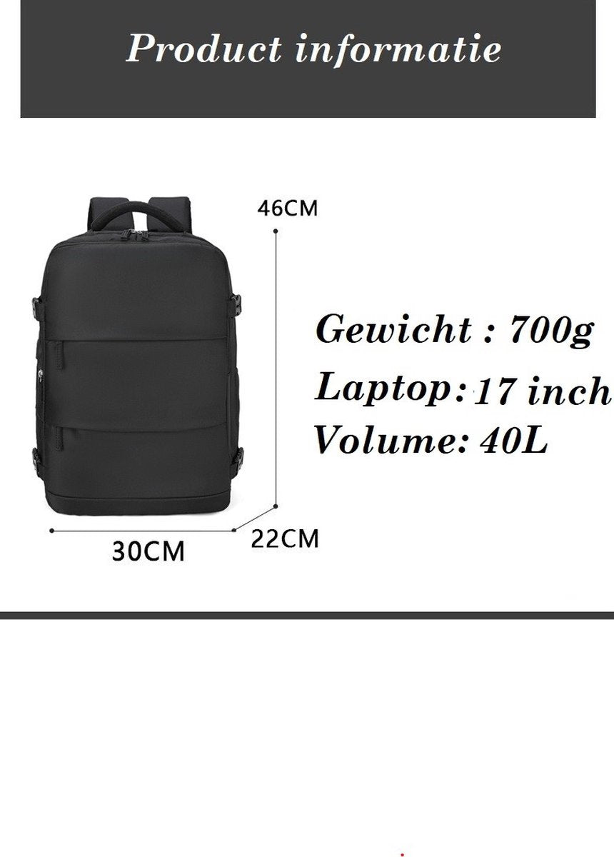 Avoir Avoir® Rugzak - Laptoptas - 17 inch - Dames en Heren - Anti-Diefstal - Waterdicht - Rugtas - tot 40 Liter - Laptop Rugzak - Laptoptas Zwart