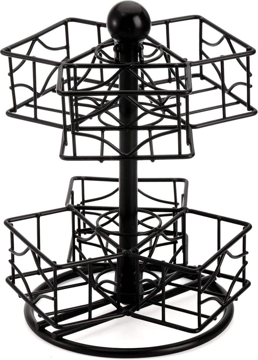 Theezakjes organizer, 360 graden draaiende theezakjes carrousel organizer met 6 compartimenten, Lazy Susan suiker koffie creamer caddy voor keuken, kast organizer, tot 60 theezakjes opslag.