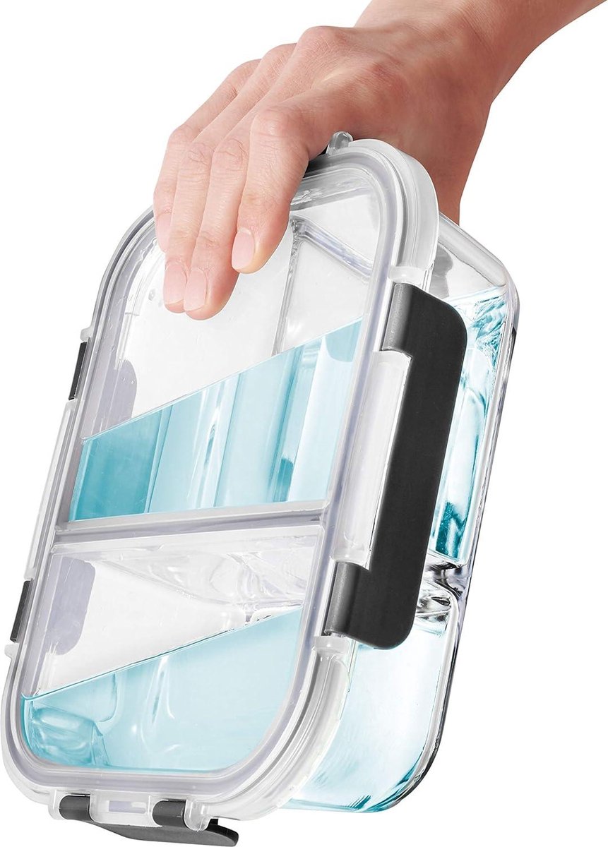 Glass Meal Prep Containers - 3 Compartments - Airtight Snap Lids - BPA Free - Microwave Freezer Dishwasher Safe - Portion Control - Food Storage Container - Set of 3 Meal Prep Containers