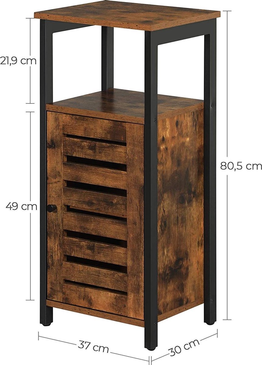 Bijzettafel, nachtkastje, bijzettafel, stabiel nachtkastje met 2 open planken, nachtkastje in industrieel design, woonkamer, slaapkamer, hal, vintage LSC34BX