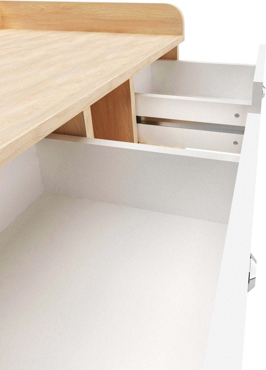 Infantastic - Babycommode met 2 grote lades en 5 vakken - Ladekast met Opbergruimte - Veelzijdig Omkleedmeubel met Organizer - 90x69x92 cm (LxBxH) - Eikenfineer