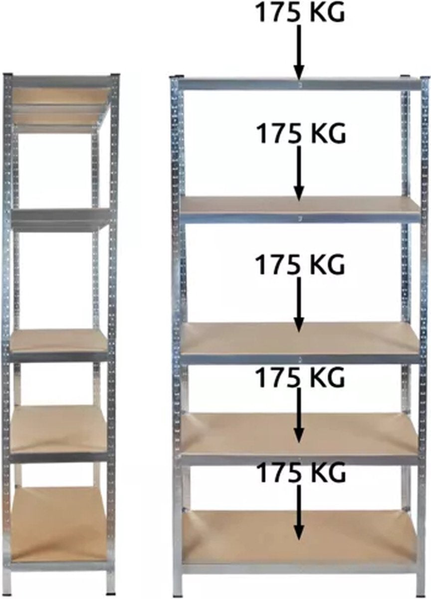 Stevige Stellingkasten - 220 cm hoge stellingkast metaal - Opbergrek - Magazijnstelling - Stelling met legplanken - Zware stellingkast - Opbergrek met planken - Stalen stellingkast Grote stellingkast - Opslag stelling - Opbergrekken - 220x100x45 cm