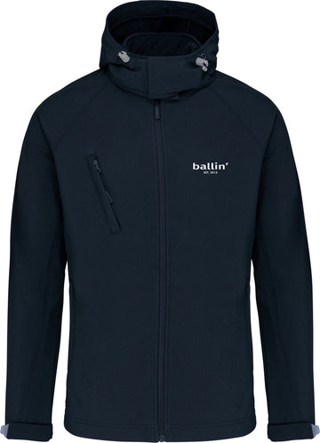 Heren Outdoorjas met Ballin Est. 2013 Softshell Hooded Jas Print - Blauw - Maat XL