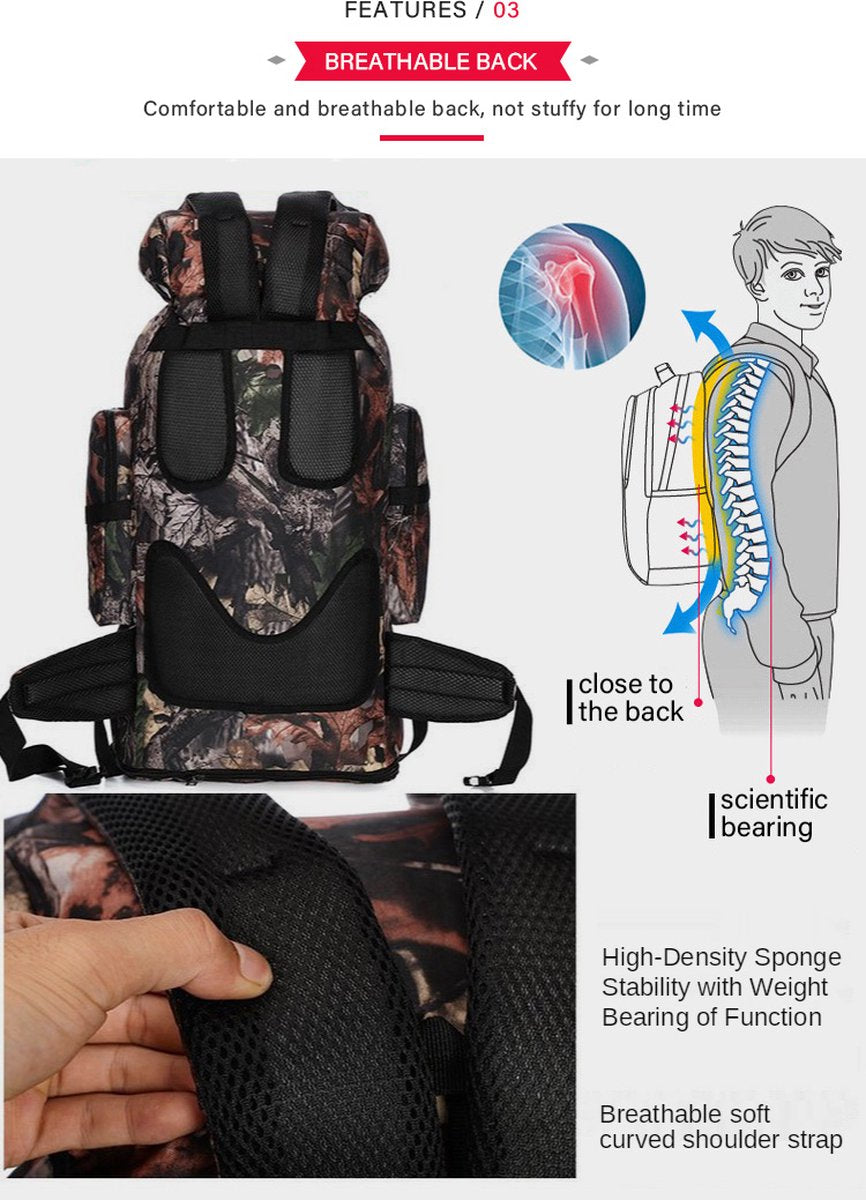 Wandelrugzak – Hiking Backpack – 100L – Zwart – Grote Capaciteit – Veel Vakken – Ideaal voor Outdoor en Trekking