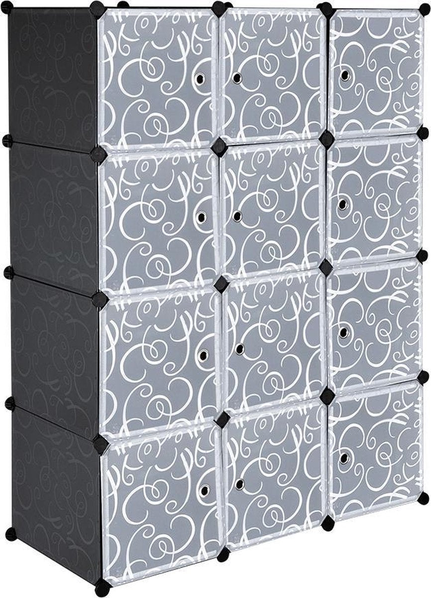 XL Modular Wardrobe - Large Wardrobe - Clothing and Shoe Storage - 12 Shelves & Rod - 145 x 110 x 46.5 cm
