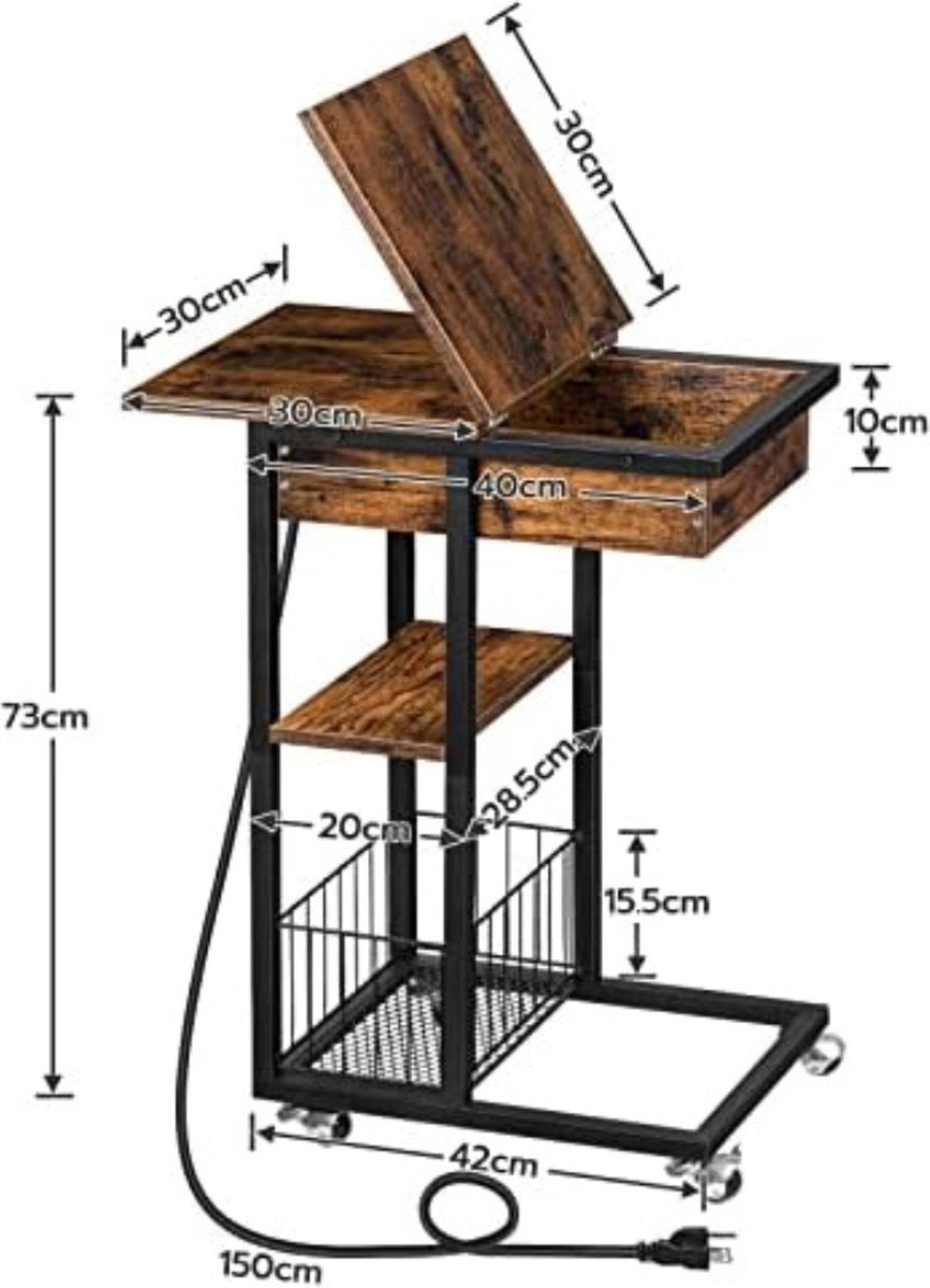 Bedside Table with Wheels - Mobile Bedside Table - Bedside Table on Wheels