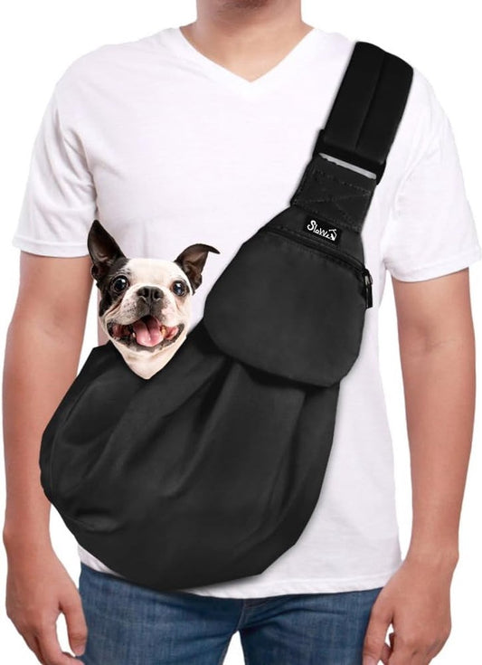 Dog Sling Carrier, Pet Sling, Hand Sling, Shoulder Bag, Adjustable Padded Shoulder Strap with Front Pocket, Dog Carrier, Metro Outdoor (Black, for Pets 2.2 - 5 kg)