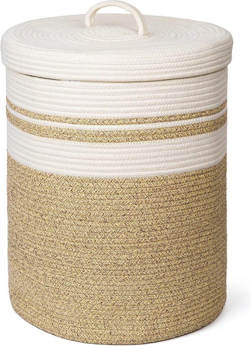 Laundry hamper with lid, laundry collector, storage basket, woven laundry bag, basket, storage basket, bathroom, laundry baskets, round storage box, children, cotton, foldable laundry hamper, narrow