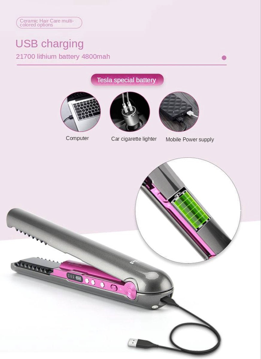 VENEUX® - Draadloze 2-in-1 Krultang en Stijltang - Grijs / Roze