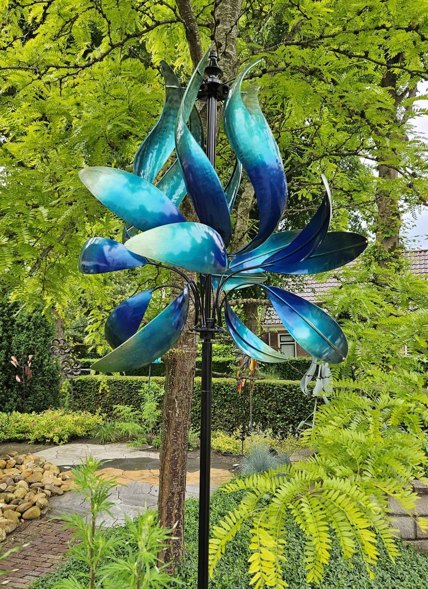 Windmolen / Blauw / Tuinsteker / Tuinbeeld / Metaal / Windspinner