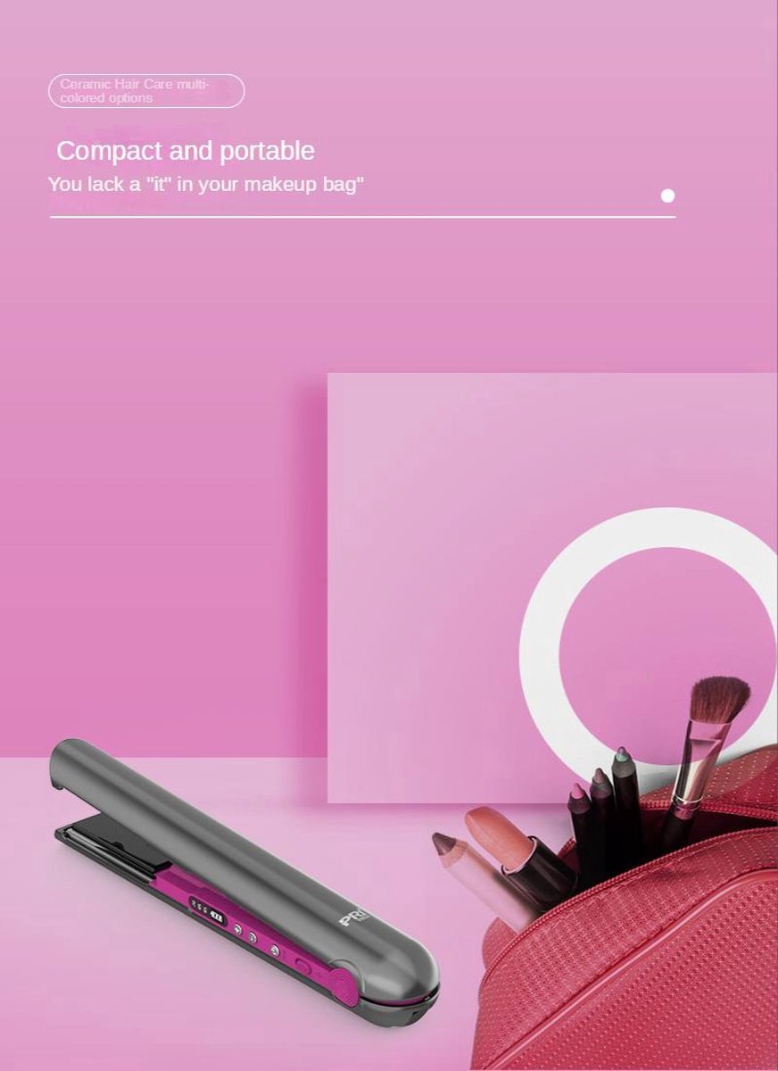 VENEUX® - Draadloze 2-in-1 Krultang en Stijltang - Grijs / Roze