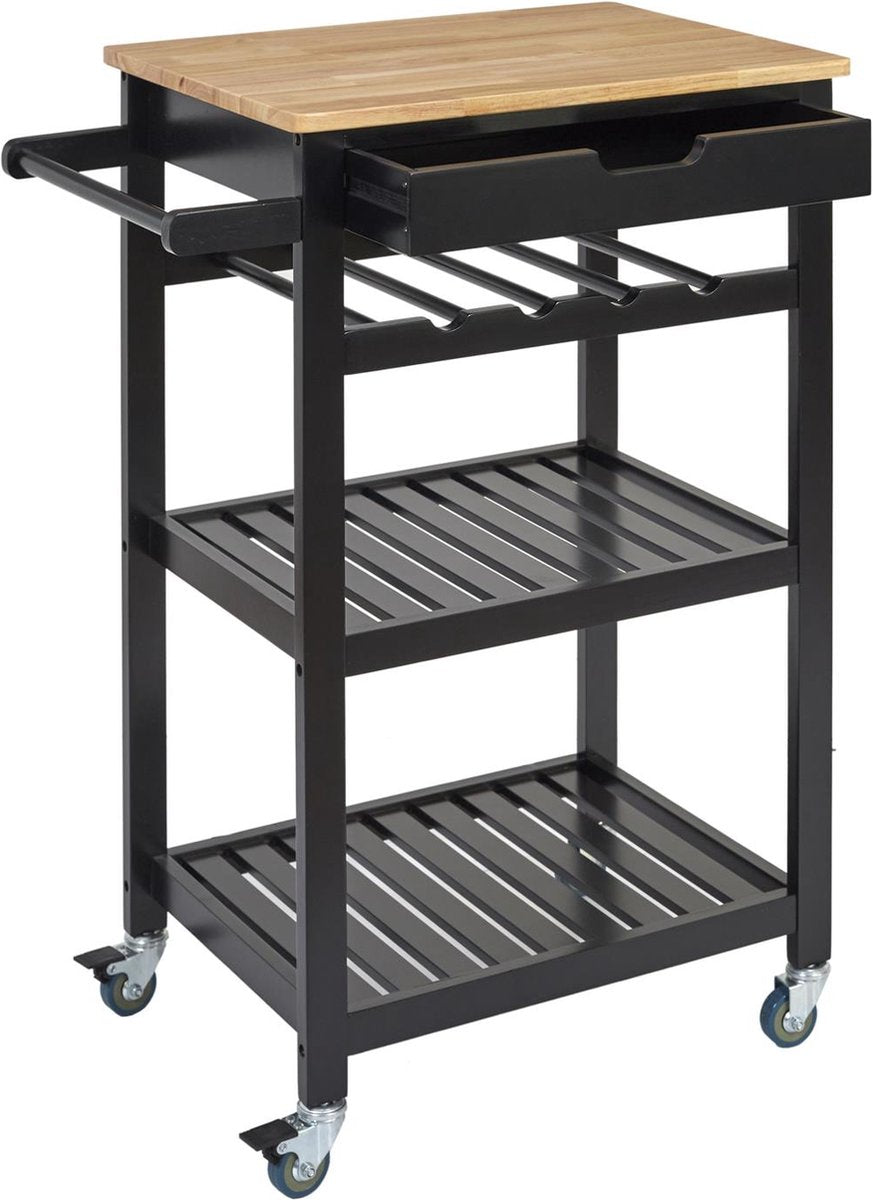 Kitchen trolley with 1 drawer on wheels 40x61x85 cm - Black