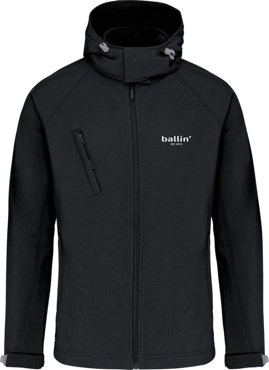 Men's Outdoor Jacket with Ballin Est. 2013 Softshell Hooded Jacket Print - Black - Size S