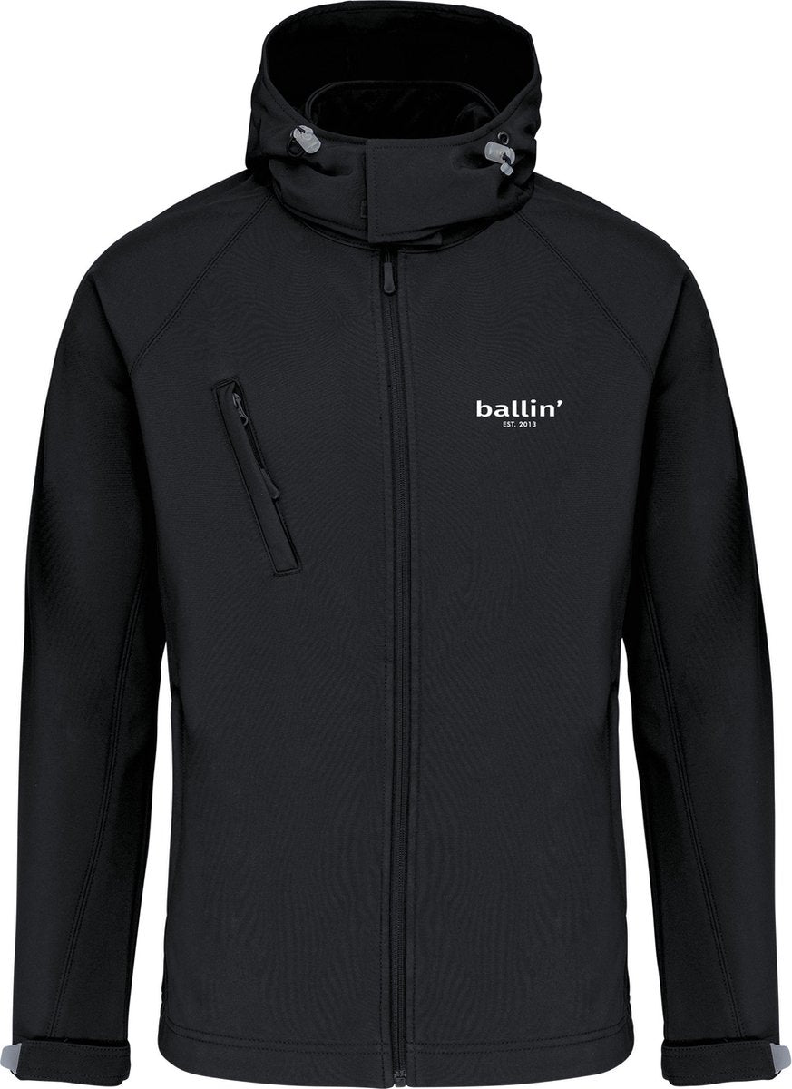 Men's Outdoor Jacket with Ballin Est. 2013 Softshell Hooded Jacket Print - Black - Size M