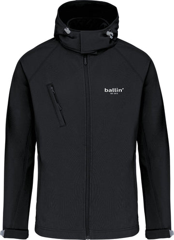 Heren Outdoorjas met Ballin Est. 2013 Softshell Hooded Jas Print - Zwart - Maat L