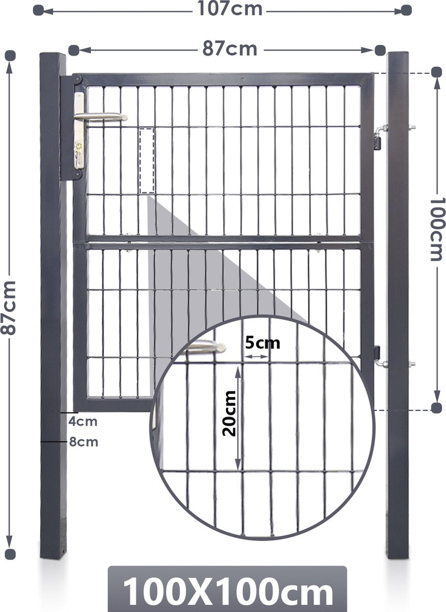 Garden Gate Gate Powder Coated Steel Garden Gate-Garden Door fence gate 100 × 100 cm farm gate made of galvanized steel with lock, doorknob and key, sturdy and durable-anthracite gray