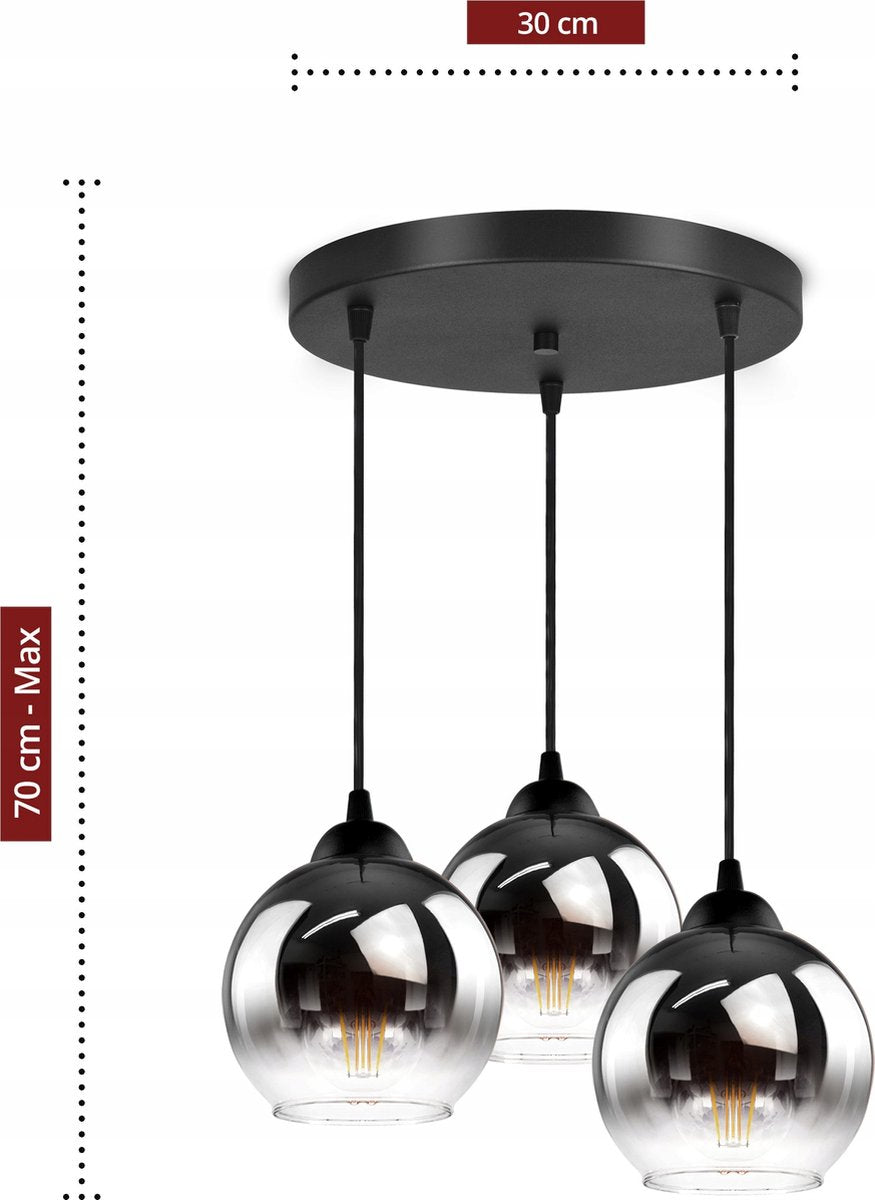 Hanging Lamp Industrial for Living Room, Dining Room - Smoked Glass - 3-light - Smoked Glass - 3 spheres - Smoked Glass