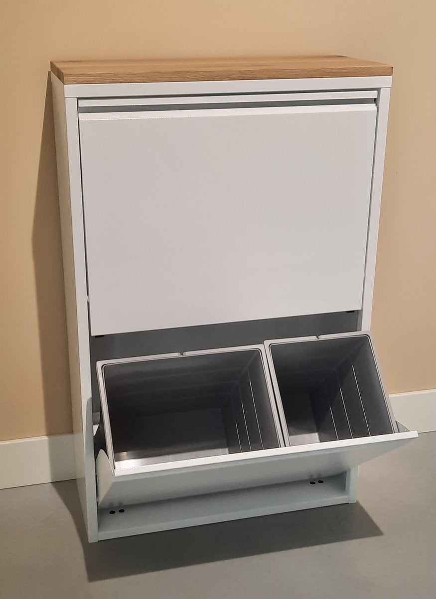 Waste separation bin - 4 inner buckets 10L + 15L + 20L + 24L = 69L total - oak panel - white