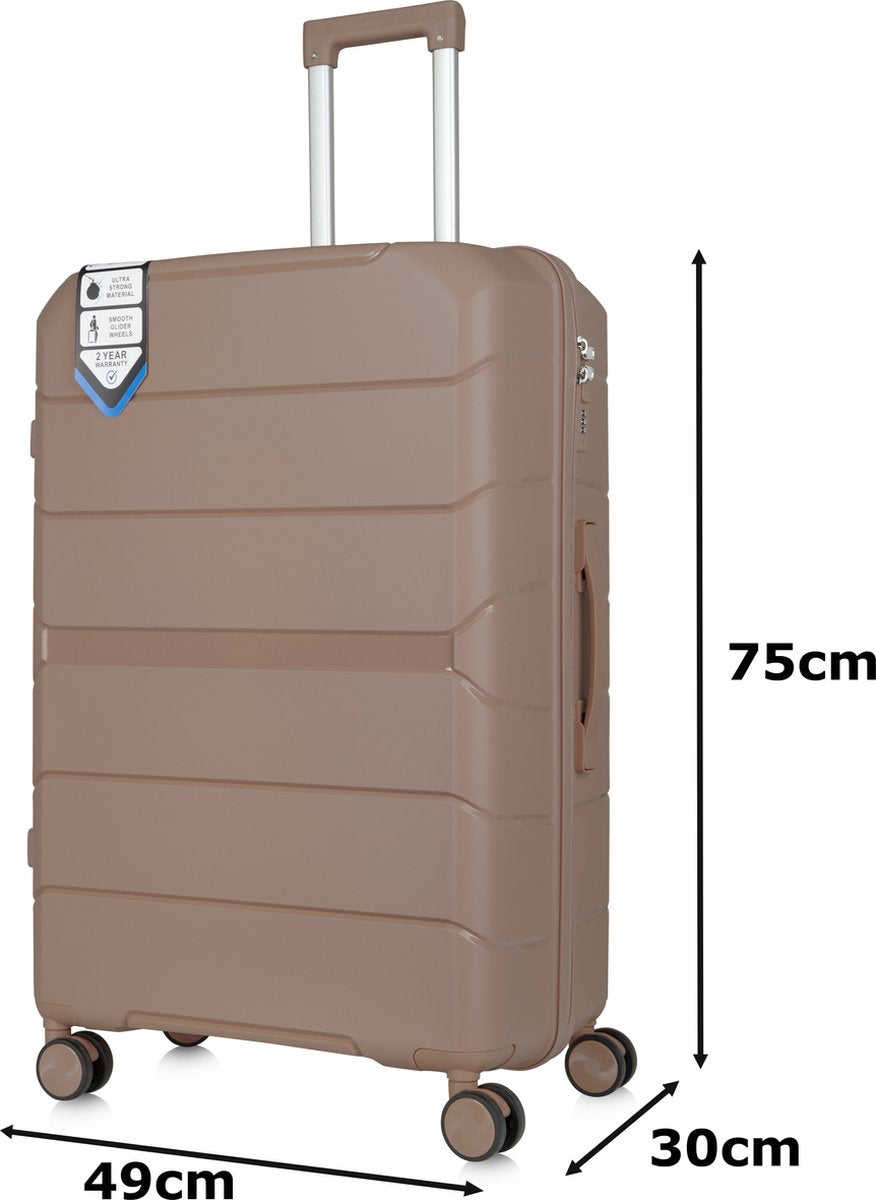 Traveller Set 2xL Reiskoffers 28' - 93L - Lichtgewicht Harde Koffers - Lichtbruin - Met Ingebouwd TSA Slot - Perfect voor Lange Vakanties