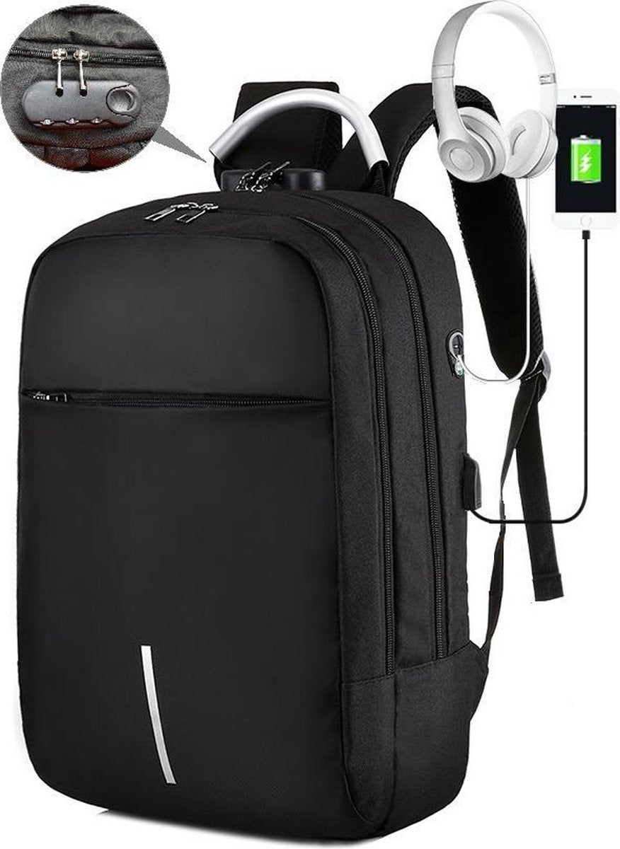 Anti-diefstal rugzak / 40x28x14cm (20l)/ 15,6 inch laptop / USB-oplaadpoort / zwart / powerbank (20mAh)