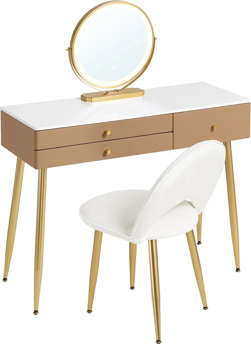 Decotopia - Dressing Table - Make-up Table - Set - With Mirror - With Lighting - With Chair - Khaki