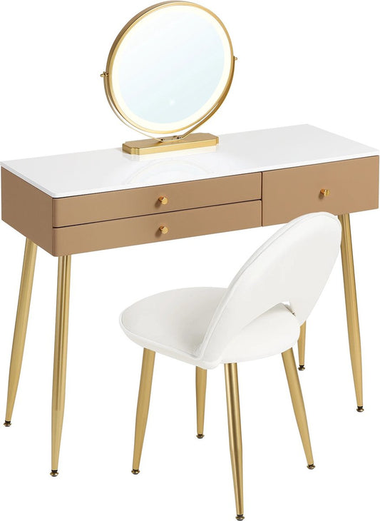 Decotopia - Dressing Table - Make-up Table - Set - With Mirror - With Lighting - With Chair - Khaki
