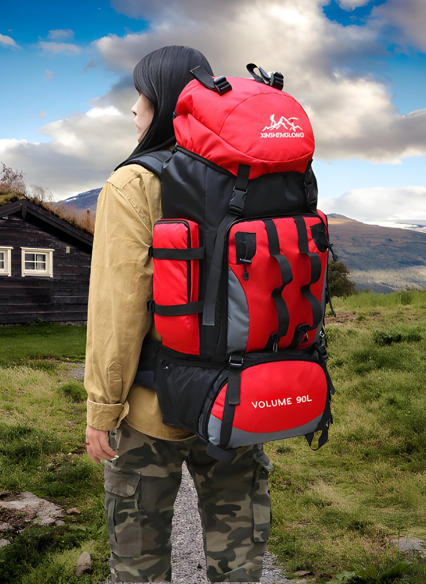 E-Shop4u® - 90L - Backpacks - Backpack - Waterdicht - Wandelen - Camping - Rugzak - Regenhoes - 90 Liter - Outdoor - Klimmen - Trekking - Rood - Backpack Organizer