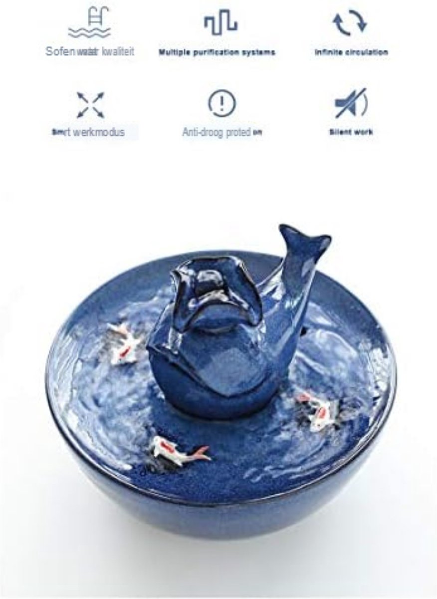 Ceramic cat fountain - Ceramic drinking fountain - Indoor fountain - 17.5 * 15 cm - Blue