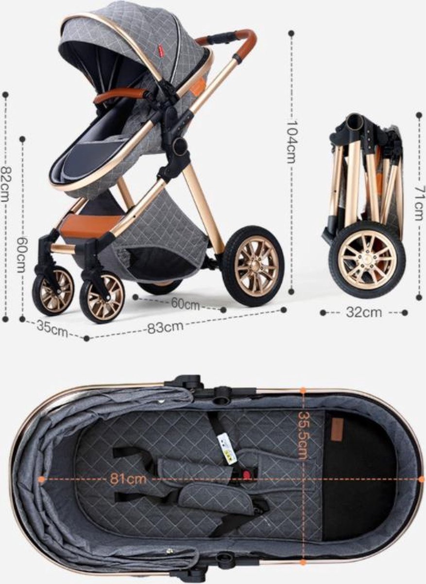 Kinderwagen 3-in-1 – Luxe kinderwagen - Buggy – Wandelwagen - Multifunctioneel – opvouwbaar – Incl. autostoel – Zwart