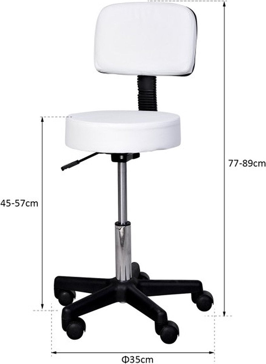 Tabouret comfort - Tabouret met rugleuning - Werkkruk - Draaikruk - Kapperskruk - In hoogte verstelbaar - Zwart