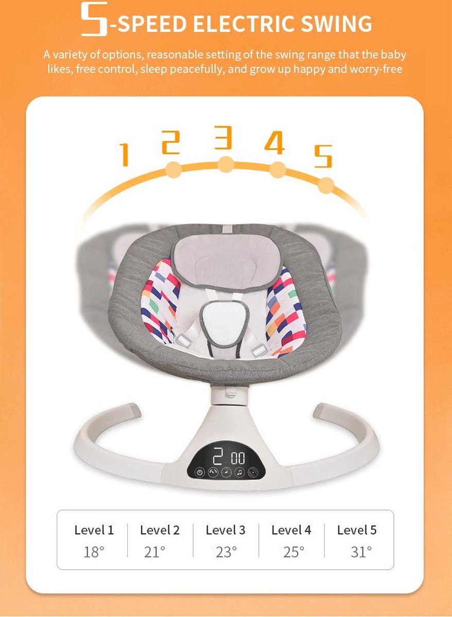 Luxe schommelstoel - Elektrische babywipstoel - Babystoel - Babyswing - Lichtgewicht - Bluetooth