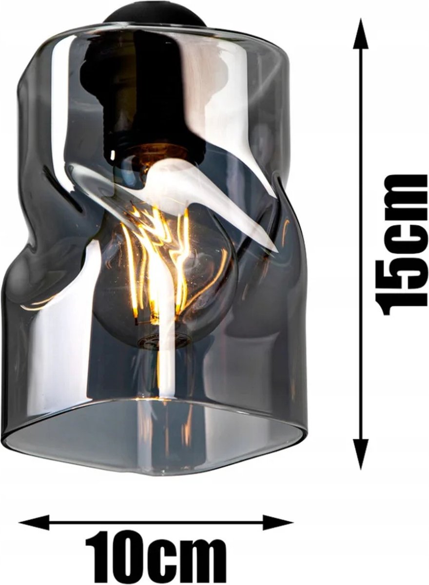 Plafondlamp Industrieel Rookglas / Zwart - 4-lichts - Vierkante montageplaat - Glas - Hanglamp Eetkamer, Slaapkamer, Woonkamer 'TwistLux'