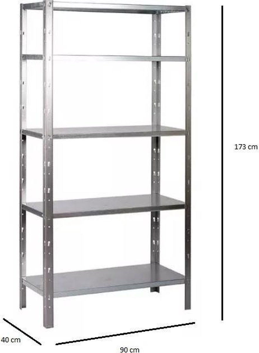Storage rack - Galvanized metal - 90 cm wide - 173 cm high - 4 shelves - 85 kg per shelf - Assemble without screws
