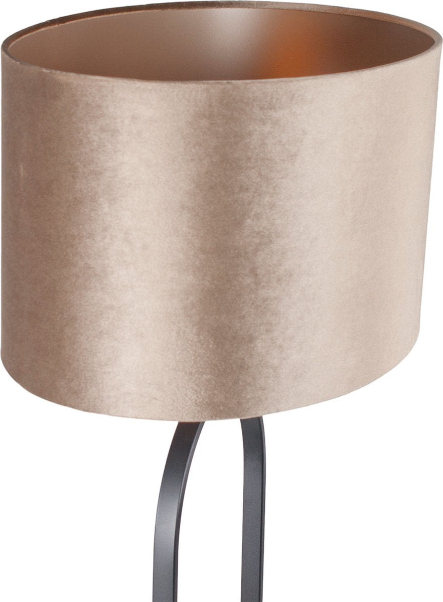 Vloerlamp Verona met ovale velours kap | 1 lichts | taupe velours | taupe on taupe / bruin / zwart | metaal / stof | Ø 50 cm | 162 cm hoog | staande lamp | modern / sfeervol / tijdloos design