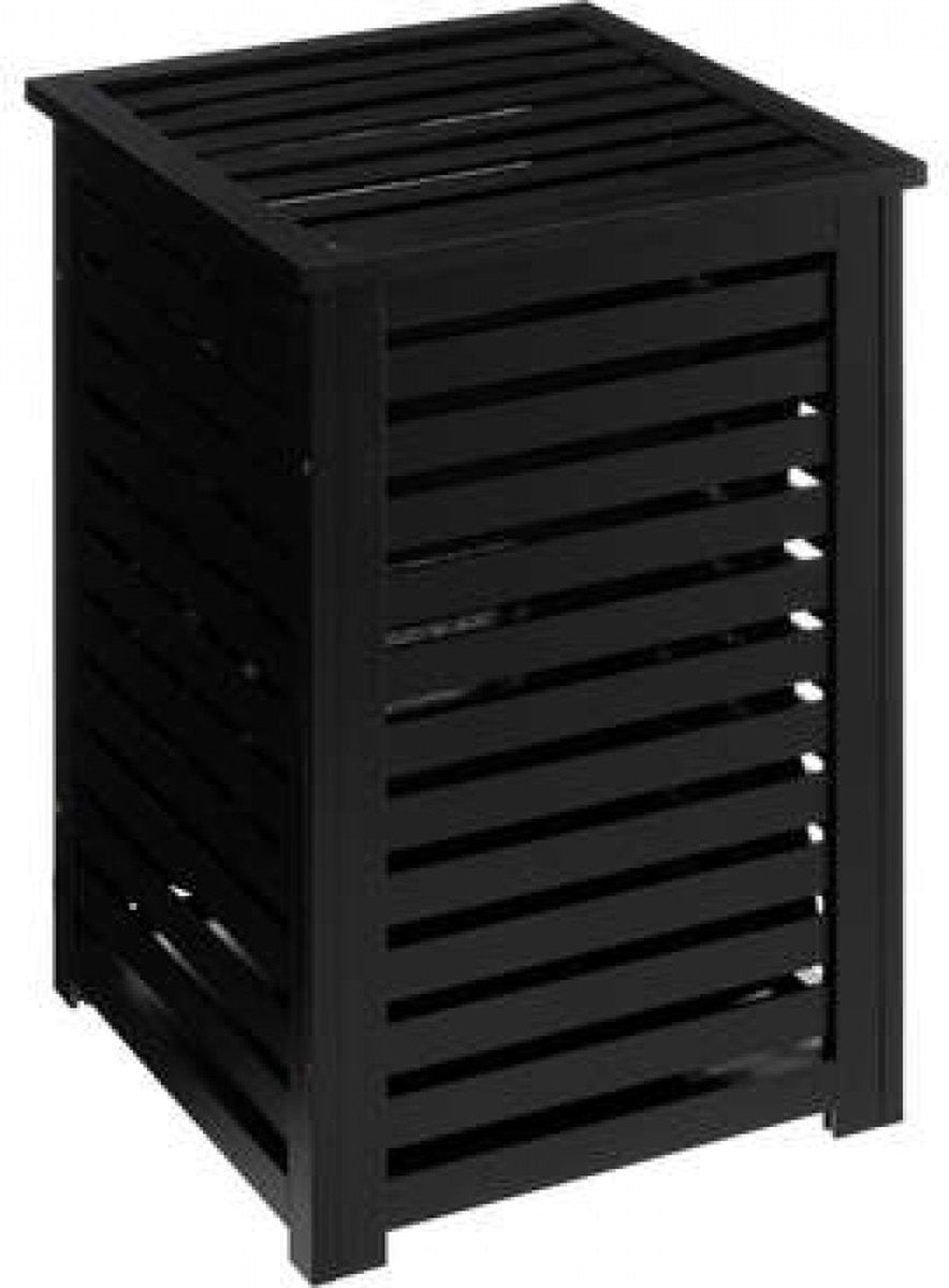Zwarte bamboe wasmand 75 Ltr met deksel en waszak 40x38x58 cm - Zwart