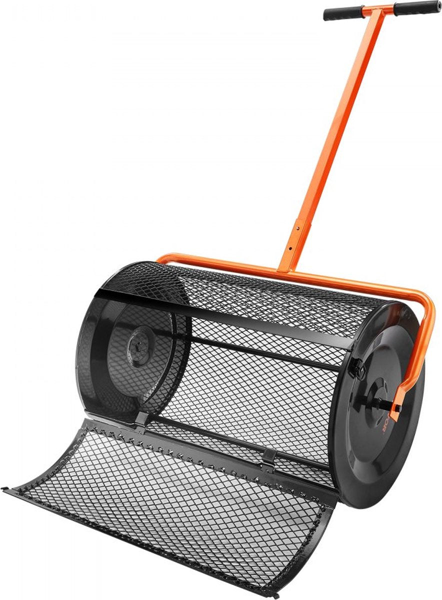 Compoststrooier van staal Turfmosstrooier 1,27x2cm gaasmand Tuingazonstrooier Handgreeplengte verstelbaar van 62 tot 67,5cm 61cm metalen gaasmand Ideaal voor kunstmest zoals compostmestgrond veenmos