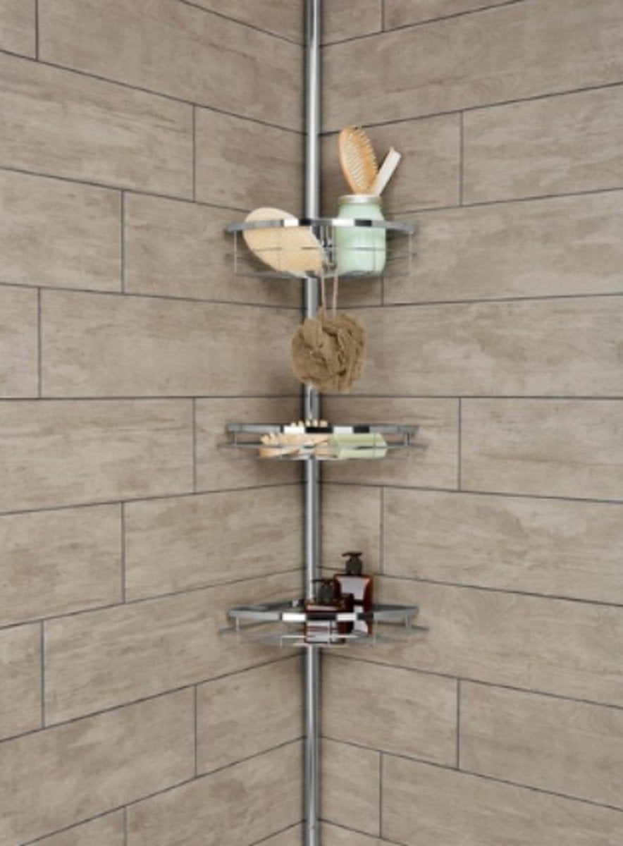 Telescopic stainless steel shower rack - height adjustable - bathroom rack - 3 baskets