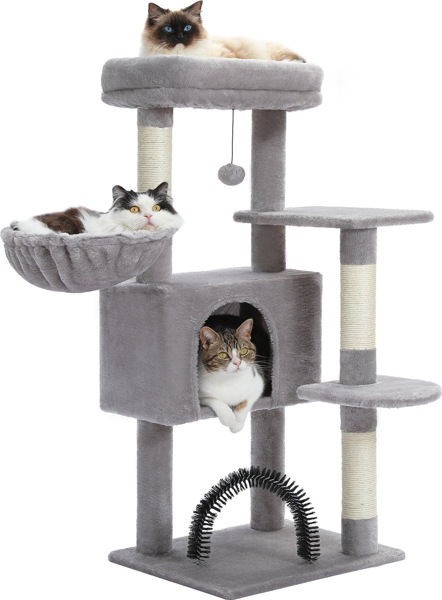 Nique Luxe Krabpaal - Kattenboom met hangmat - 5 ligplekken - 106cm hoog - Lichtgrijs