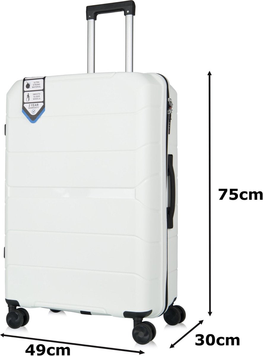 Traveller Set - 2xL Reiskoffers 28' - 93L - 75x49x30 cm - Lichtgewicht Harde Koffers - Wit - Met Ingebouwd TSA Slot - Perfect voor Lange Vakanties