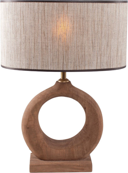 Country style wooden table lamp natural | raffia oval shade 35 cm light brown / beige | 1 light organic | wood / fabric | shade Ø 35 cm | 48 cm high | classic / country / atmospheric design / raffia shade / retro
