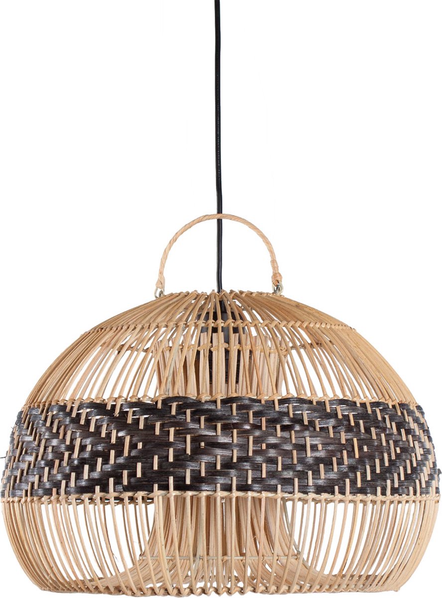 Rotan hanglamp Appel | 1 lichts | zwart / naturel | rotan / metaal | Ø 40 cm | in hoogte verstelbaar tot 140 cm | eetkamer / eettafel / woonkamer lamp | modern / landelijk design